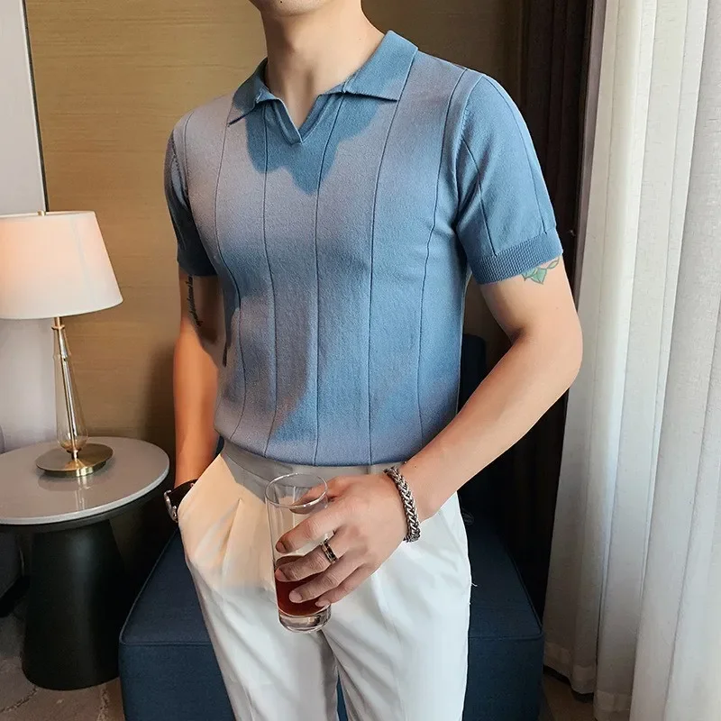 Pop Polo Shirt Men's Trend Brand Summer Lead T-shirt Men's Short Sleeve Day System Plump Handsome Solid Color All-match Knitted