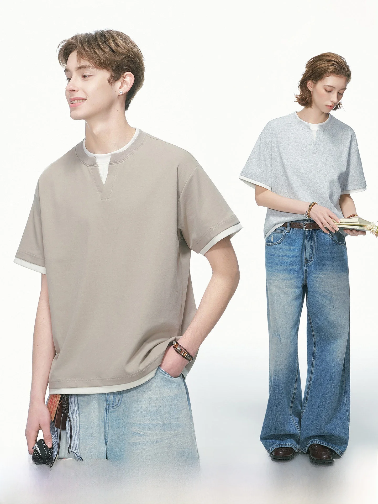 

Dream Made V-Neck Short Sleeve T-Shirt Men's Women's Summer New Heavy Couple's Top Breathable Lightweight Cotton Blend