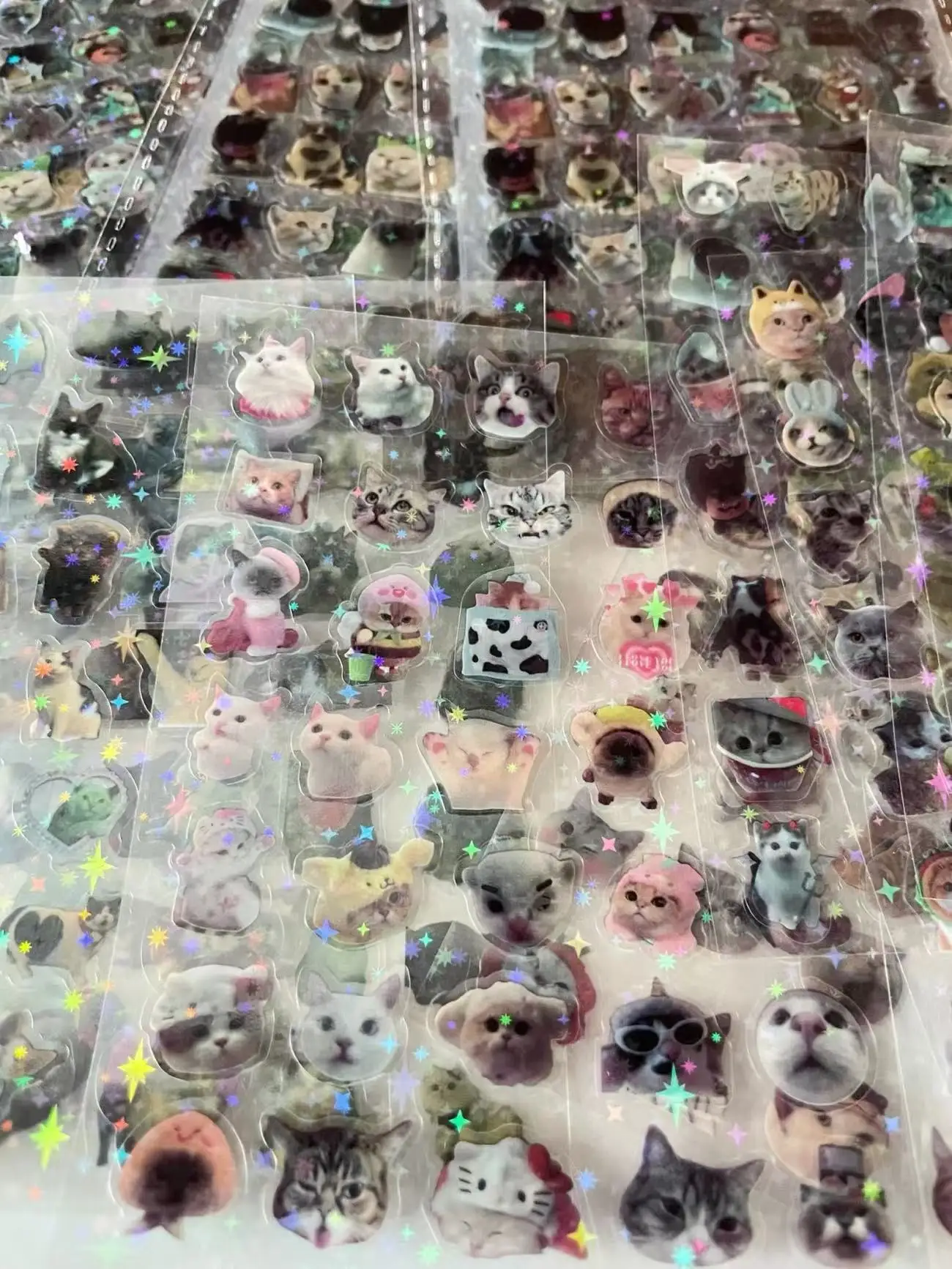 10 Uds. De pegatinas láser para gatos, notas con purpurina para mascotas, impermeables, translúcidas, papelería divertida, materiales bonitos para álbum de recortes, suministros para manualidades