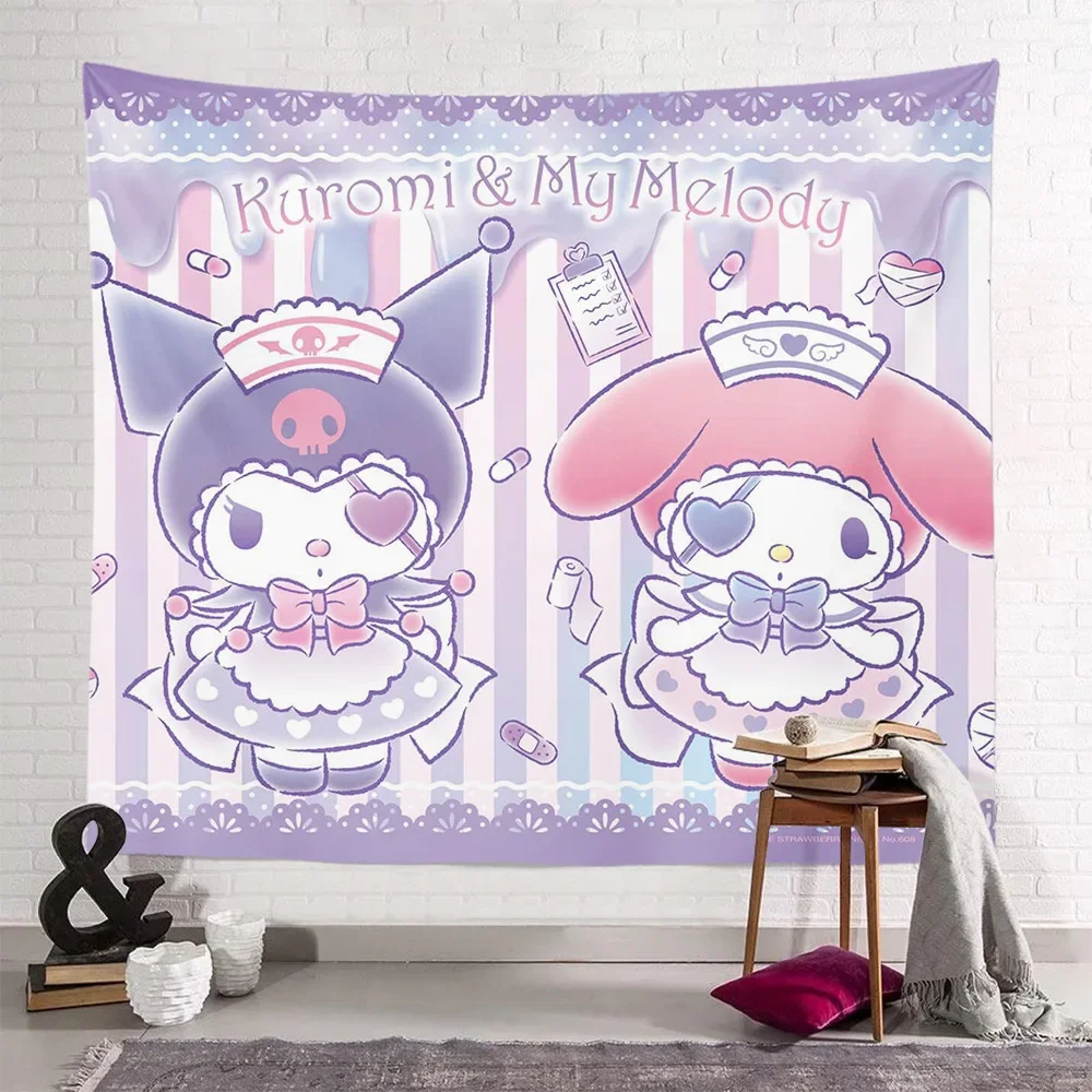 Cobertor de Fundo Anime Kawaii para Meninas, Quarto Coração, Decoração Dormitório, Doce, Sanrio, Kuromi, Fofo, Coração, Presentes