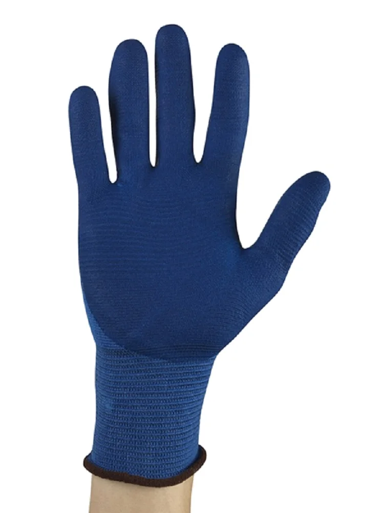 Ansell HYFLEX ®   11-818 (1 par) Guantes ultrafinos recubiertos de espuma de nitrilo con alta resistencia a la abrasión Guantes antiestáticos azules