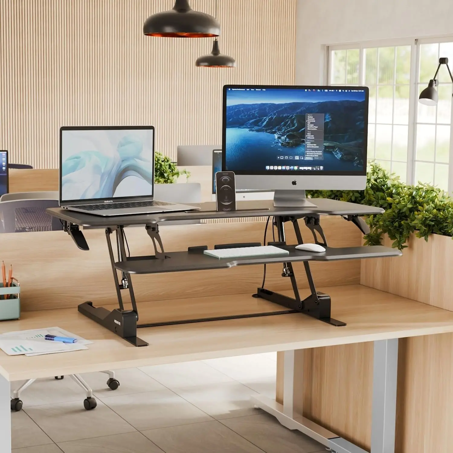 47 Inch Standing Desk Converter XL Desktop Sit Stand Riser Gas Spring Height Adjustment Wide Topper Dual Monitors Monitor Laptop