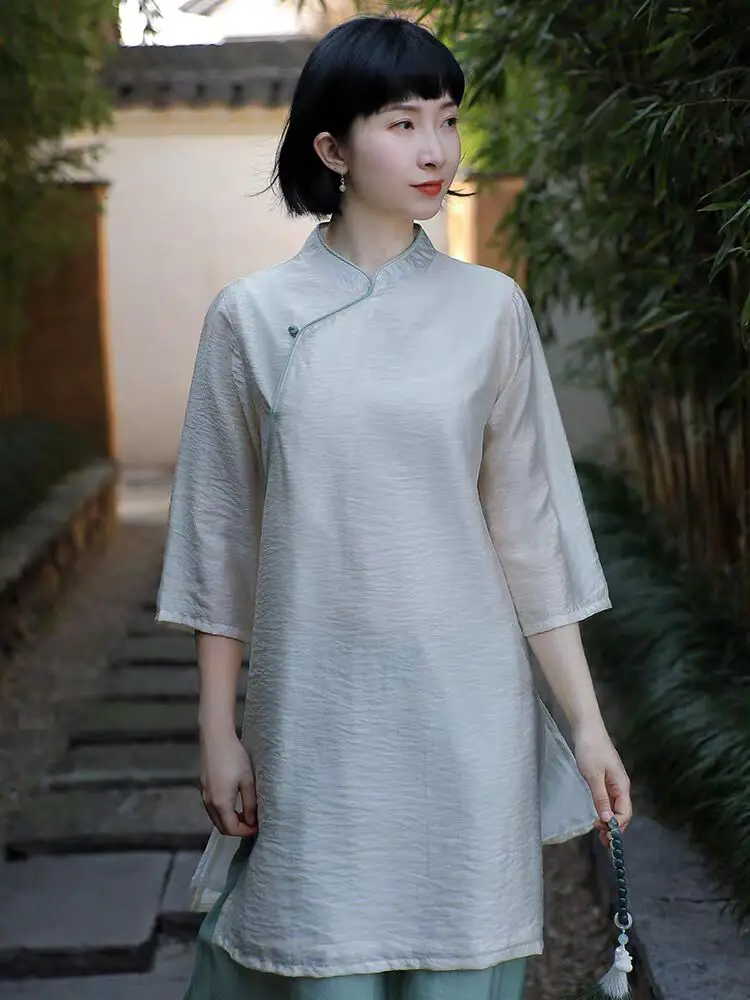 

New Chinese Women's Cheongsam Top Young Style National Style Zen Traditional Clothing Original Cotton Women Blouse