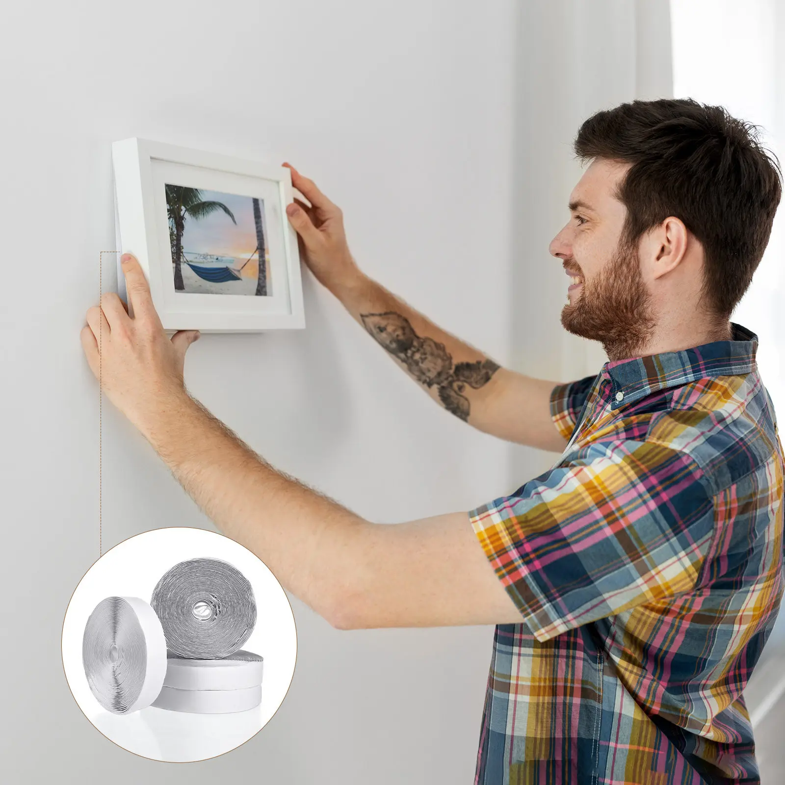 

2Pcs Premium Adhesive Hook and Loop Tape Strips Double Sided Sticky Fastening Tapes for Smooth Surfaces Glass Plastic Walls