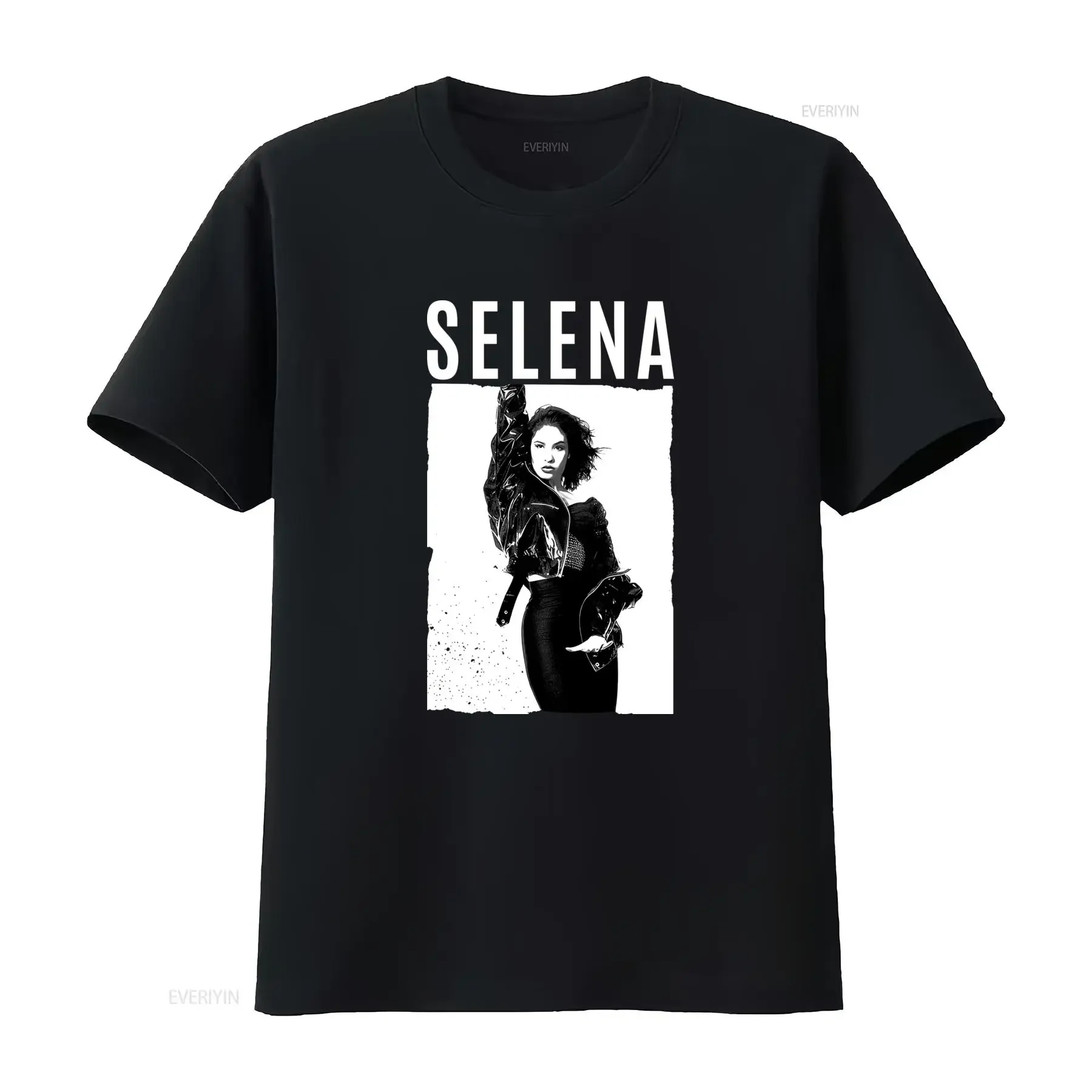 Vintage Selena Singer Black White Print Casual Streetwear T Shirt vintage Washed Versatile Stylish Slightly graphic