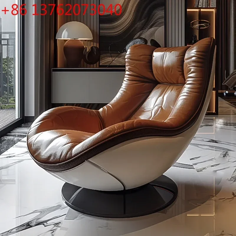

Medieval oil wax leather single sofa chair living room balcony leather casual lazy can lie down single chair