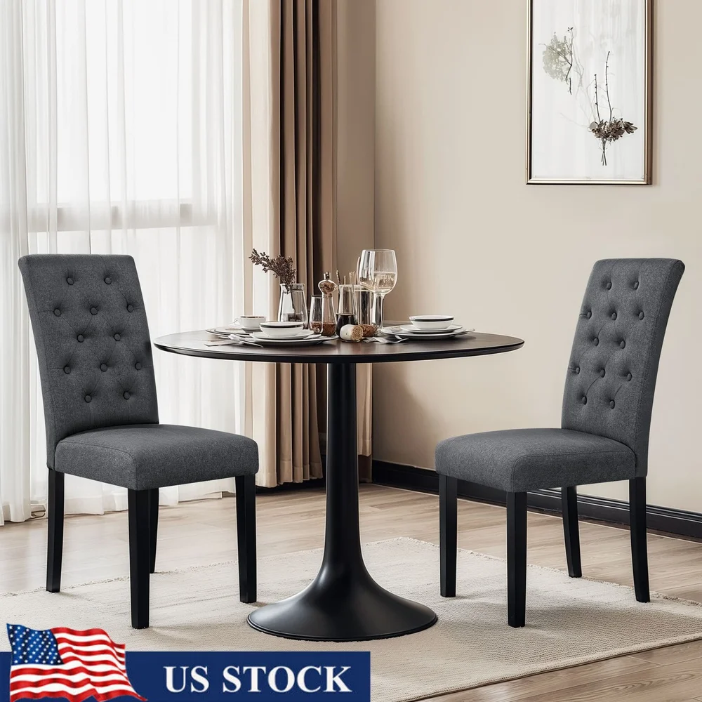 

Современный эргономичный обеденный стул из льняной ткани, набор из 2 дышащих деревянных ножек с высокой спинкой и защитой от царапин, домашняя кухня, гостиная