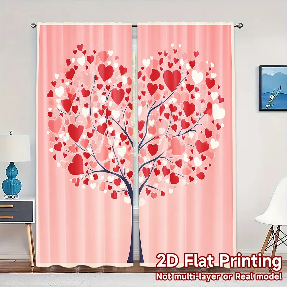 2D Flat Printing,JIT 2pcs, Curtains (Without Rod) Heart Blossom Popular Curtains&Drapes Versatile Polyester Fabric Curtains