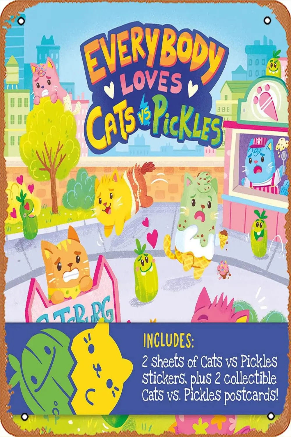 Everybody Loves Cats Vs Pickles (Hardcover) Retro Metal Sign Vintage Tin Sign,Comic Style,Funny Signs,Film Movie Cinema The sign
