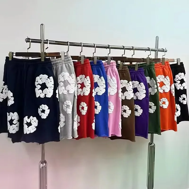 2026 Men Loose Casual Sweat Shorts Streetwear Hip Hop Wreath Graphic Print Elastic Waist Daily Wear Running Sports Shorts Kids