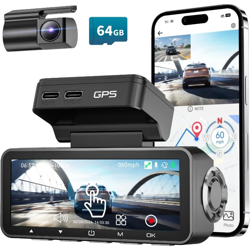 

Home.Dash Cam спереди и сзади, датчик IMX415 4K 30fps/2K 60fps+1080p, видеорегистратор с сенсорным экраном для автомобиля, голосовое управление, встроенный