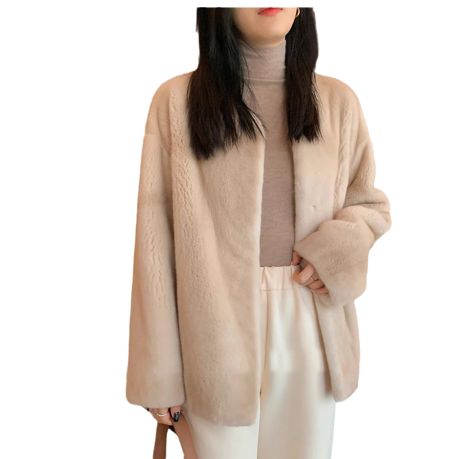 معطف نسائي من الفرو المتقدم والصديق للبيئة، منتج شتوي جديد، سترة سميكة وفضفاضة من فرو المنك الصناعي من قطعة واحدة