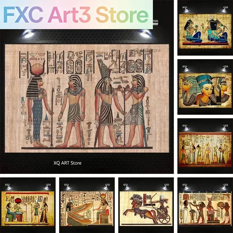 1pc frameless Retro Egypt Papyrus Pharaoh Character Hieroglyphics Poster Canvas Painting Print Vintage Wall Art Picture Living R