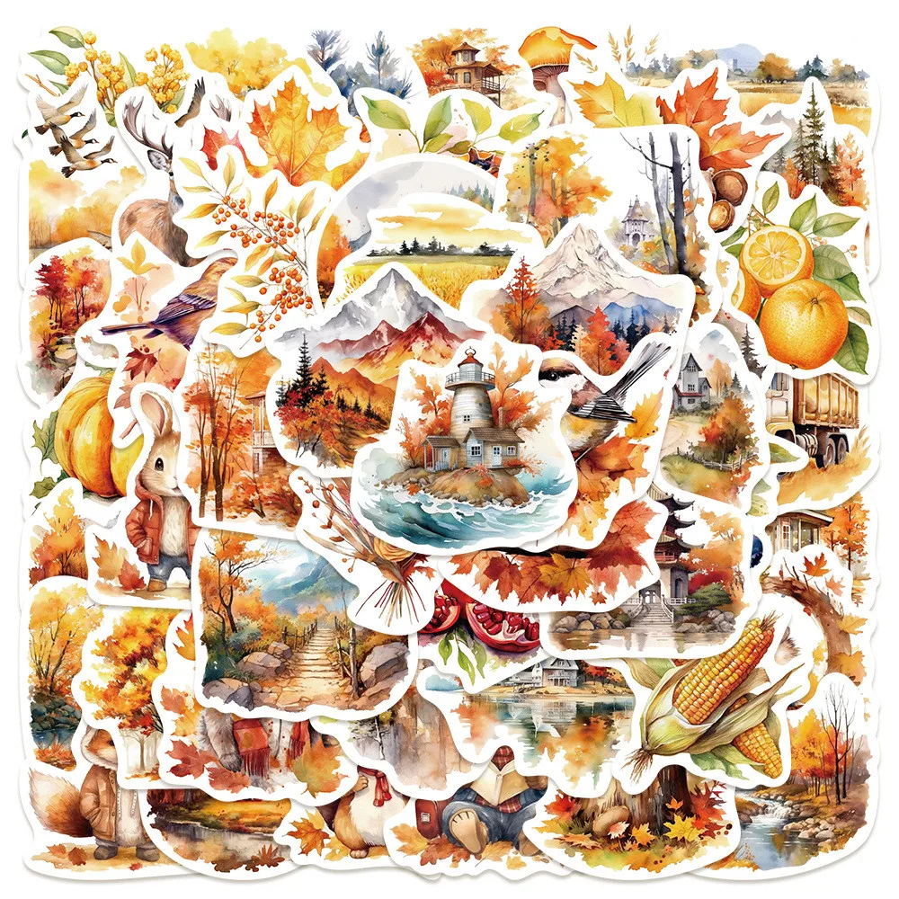 50-Piece Cozy Autumn Harvest Stickers - Waterproof DIY Decorative Decals for Notebooks, Laptops, Journals Giajar Sticker Store
