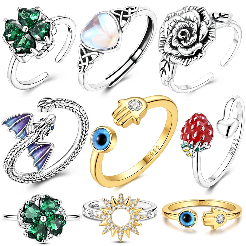 925 Sterling Silver Women Rings 2026 Sparking Zirconium Ring Four Leaf Clover Rose Wedding Rings For Engagement Jewelry Gift