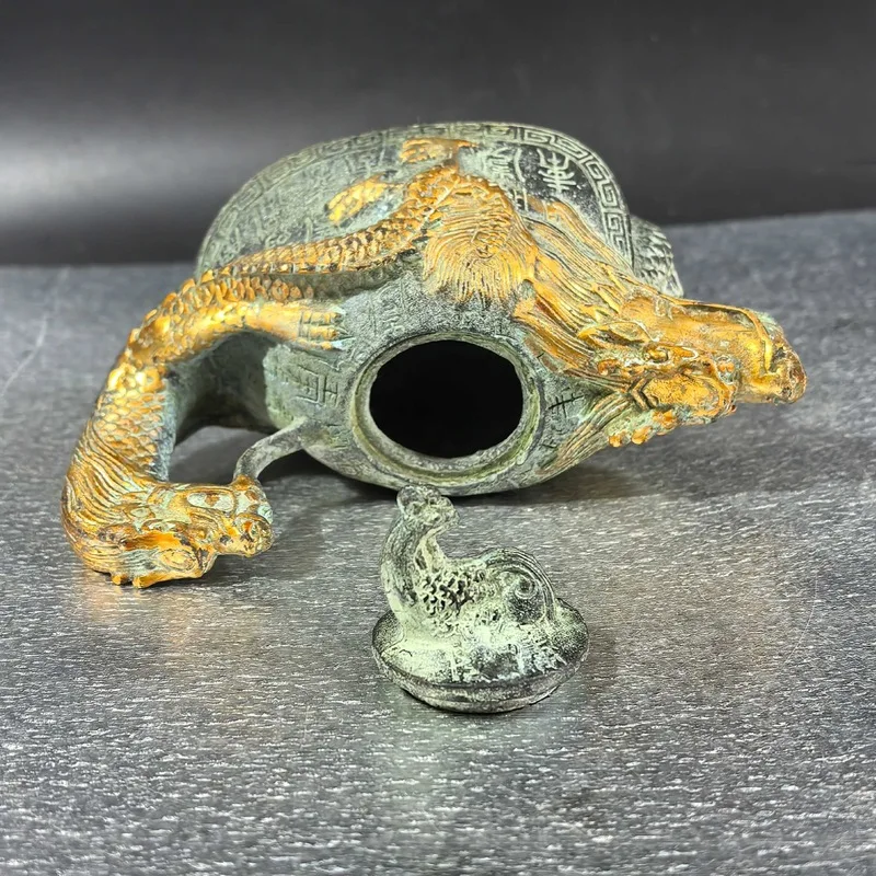 ware: Baishou Dragon Turtle Teapot Ornament, Water , Tea Pot, Bronze Artifacts, Antique Collectibles, Miscellan