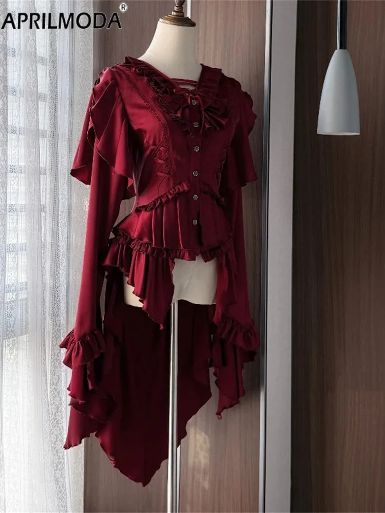 Camicia Steampunk giapponese vittoriana vintage Lolita Trailing Donna Camicette autunnali gotiche bianche nere Top retrò casual estetico