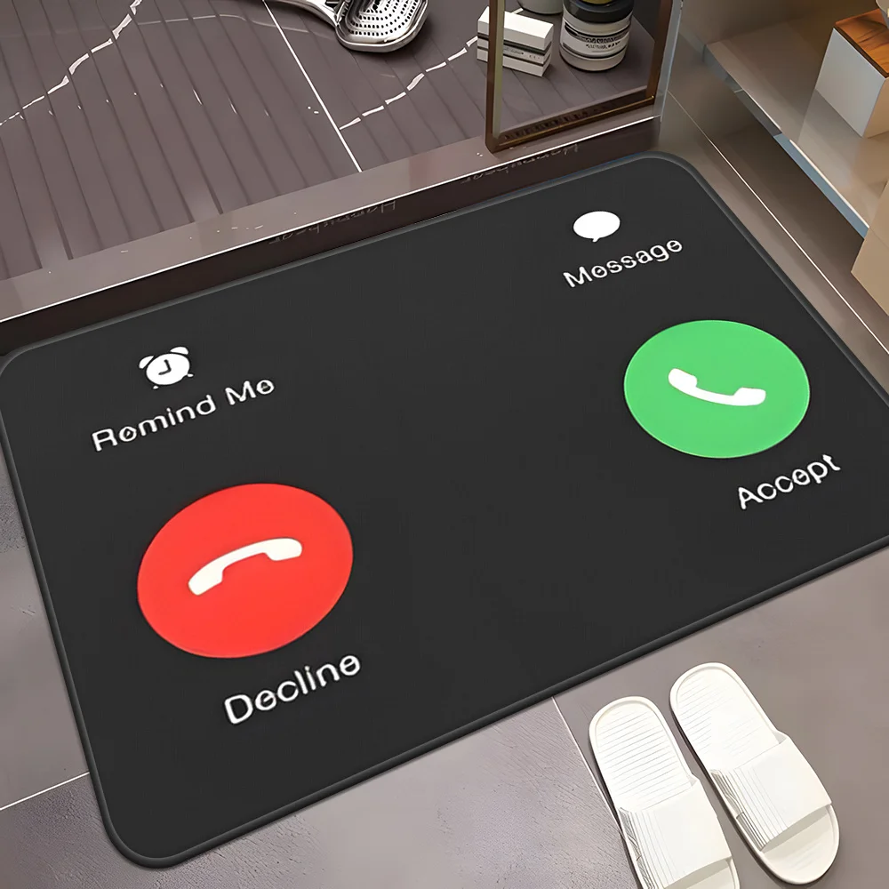 1pc 2D Flat Phone Call Interface Accept Decline Message Flannel Door Mat Non Slip Funny Tech RugFor Entryway Bathroom FloorDecor