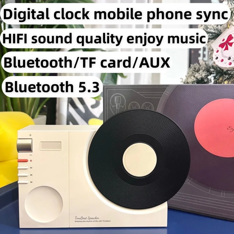 Desktop Wireless HIFI Sound Box Mini Classics Retro Records Portable MP3 Music Box with Clock TF Caixa De Som Bluetooth Speaker