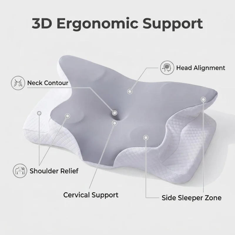 Memory Foam Pillow Butterfly Shape Relaxing Cervical Slow Rebound Neck Pillows Pain Relief Sleeping Orthopedic Adult Pillow
