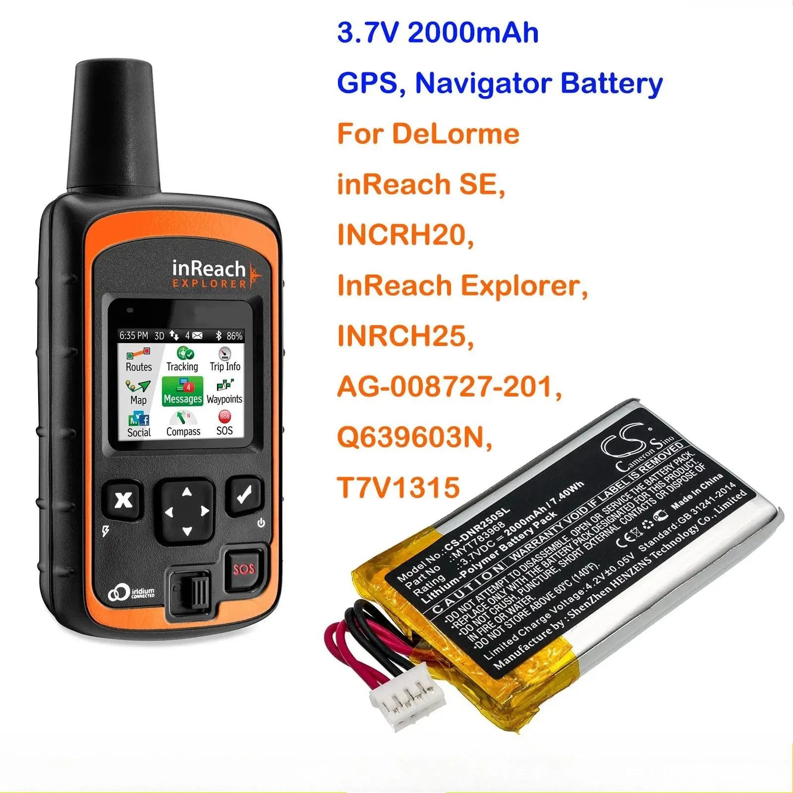 3.7V 2000mAh GPS,Navigator Battery MYT783968 for DeLorme inReach SE,INCRH20,INRCH25,Q639603N,T7V1315,Explorer,AG-008727-201+TOOL