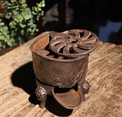 Mini cast iron charcoal barbecue grill long mouth cooking tea warm wine stove heating small brazier antique collection home deco