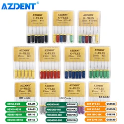 AZDENT 6Pcs/Box Dental Hand Use K-Files 21/25/31mm Stainless Steel Endodontic Root Canal Files Dentist Tools Lab Instruments