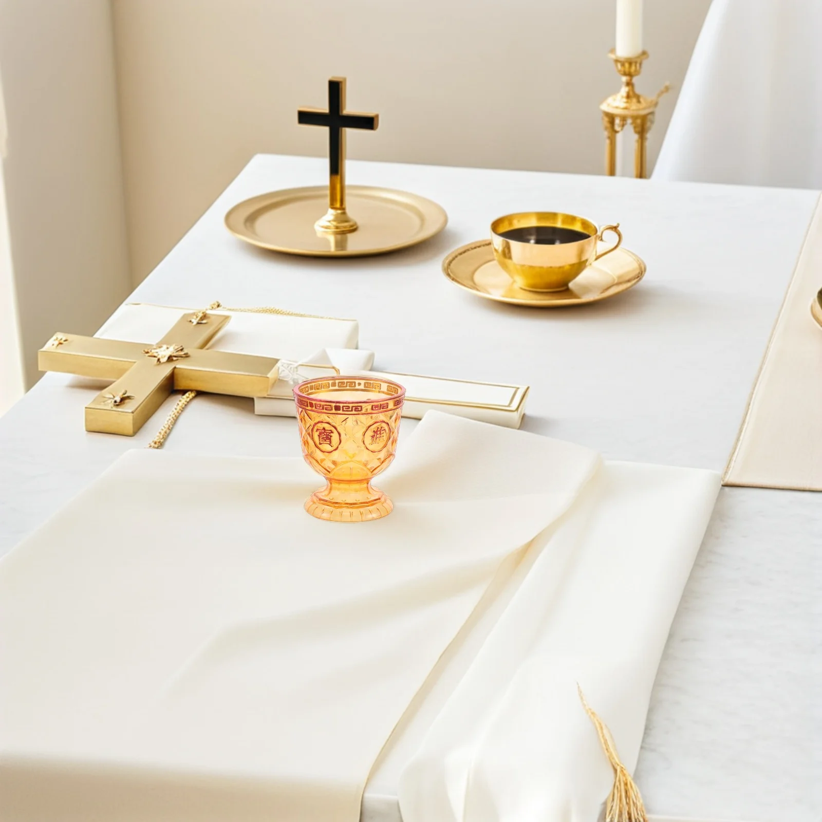 

1 Set Buddhist Altar Chalice Cup Gold Ritual Goblet For Spiritual Water Bowl Vintage Religious Glass Mini Goblet Desktop