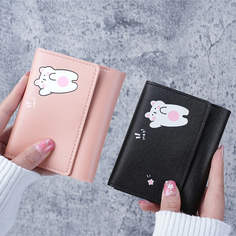 Women Short Cute Small Wallets Student Triple Fold Card Holder Girl ID Bag Card Holder Coin Purse Ladies Wallets Cartoon Bags