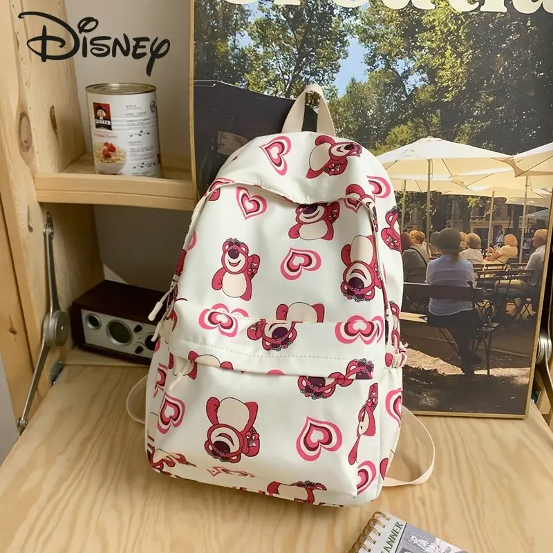 Disney Strawberry Bear New Girls' Backpack Fashion High Quality Student School Bag Cartoon Leisure Women's Travel Backpack