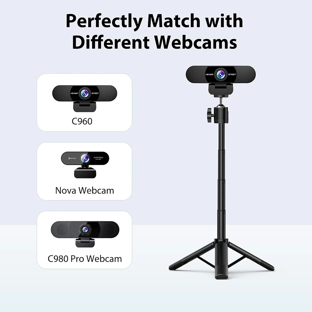 EMEET Portable Tripod for Webcams/Professional Cameras Mini Tripod for Most Web Cameras/Phones/GoPros Telescopic Table Tripod