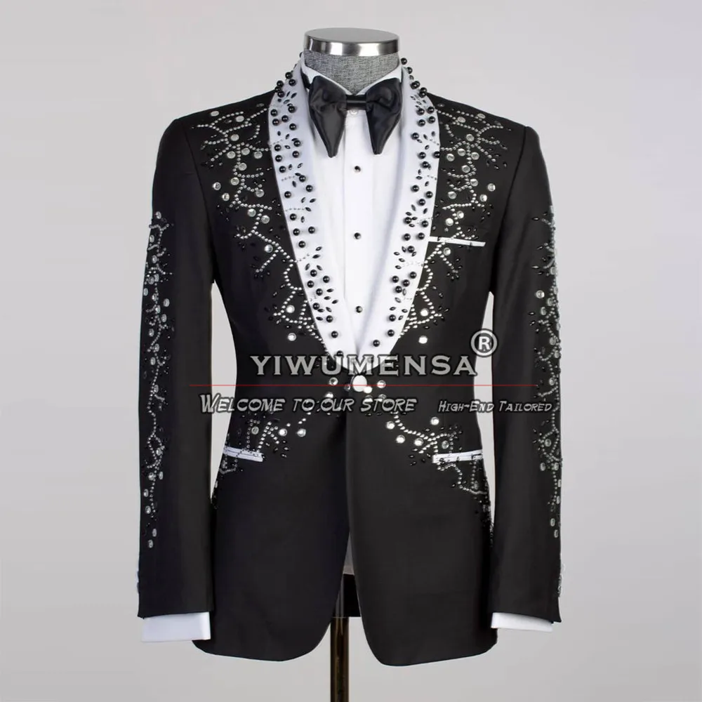 Unique Wedding Suits Crystal Beaded Prom Blazer Formal Party Groom Tuxedos Man Banquet Dinner Clothing Customized Men's Dress