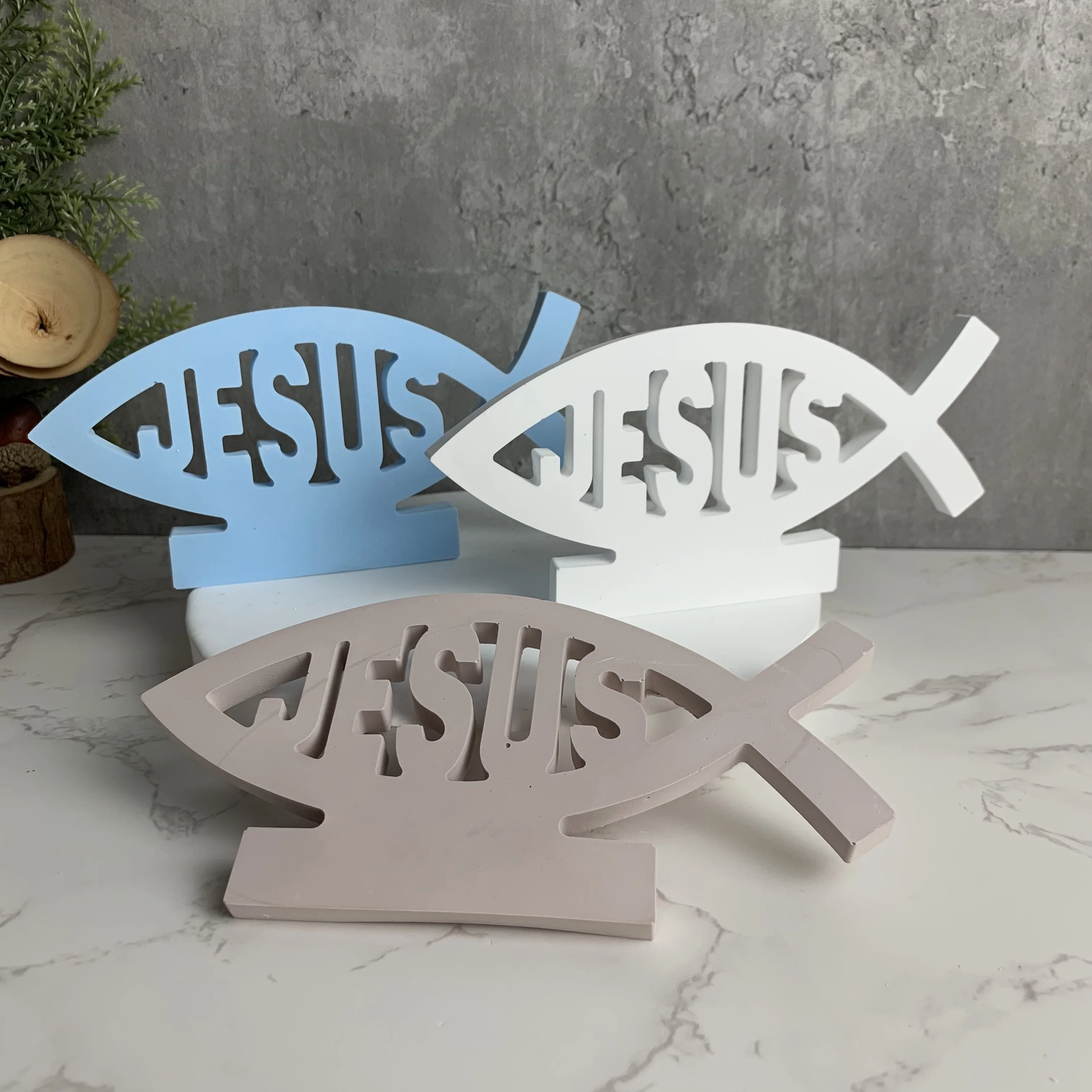 Fish Plug-in Candle Holder Silicone Mold DIY Jesus Letter Cement Gypsum Clay Pouring Resin Mold Home Decoration Ornaments