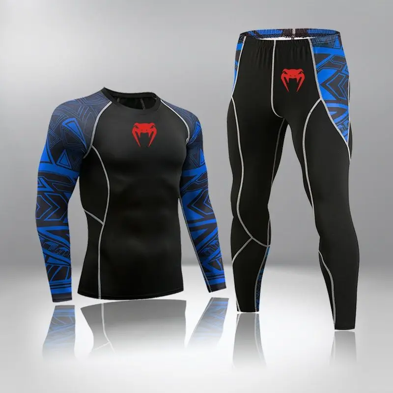 Venom Long Sleeve Compression Shirt Boxing Set MMA Training Gym T Shirt Running Grappling Sanda Fitness Men