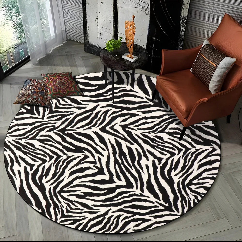 

3D Colorful Zebra Stripe Print Pattern Round Carpet Rug for Living Room Bedroom Child Playroom Decor,Pet Area Rug Non-slip Mat