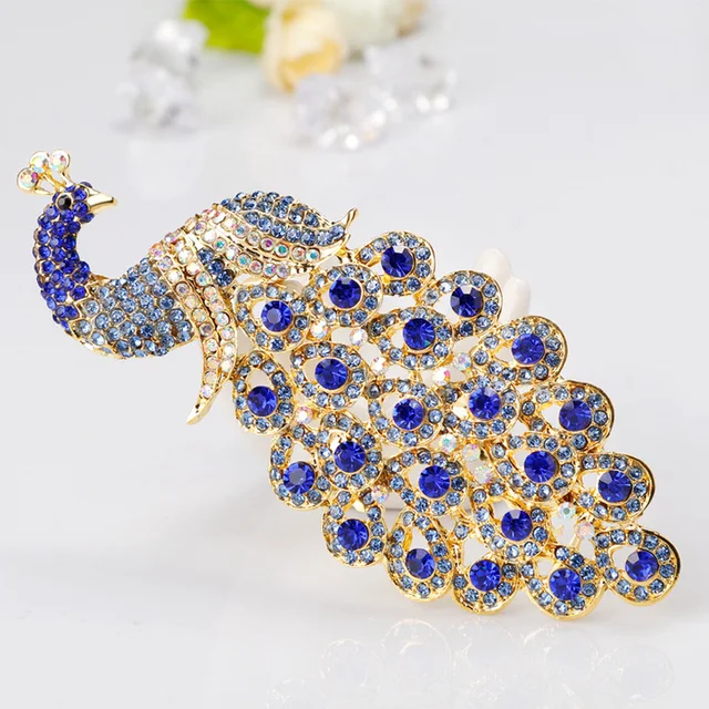 Fashion Beautiful Sapphire Blue Crystal Rhinestone Peacock Brooch for Women Bird Brooches Jewelry Pin Accessories Animal Brooch