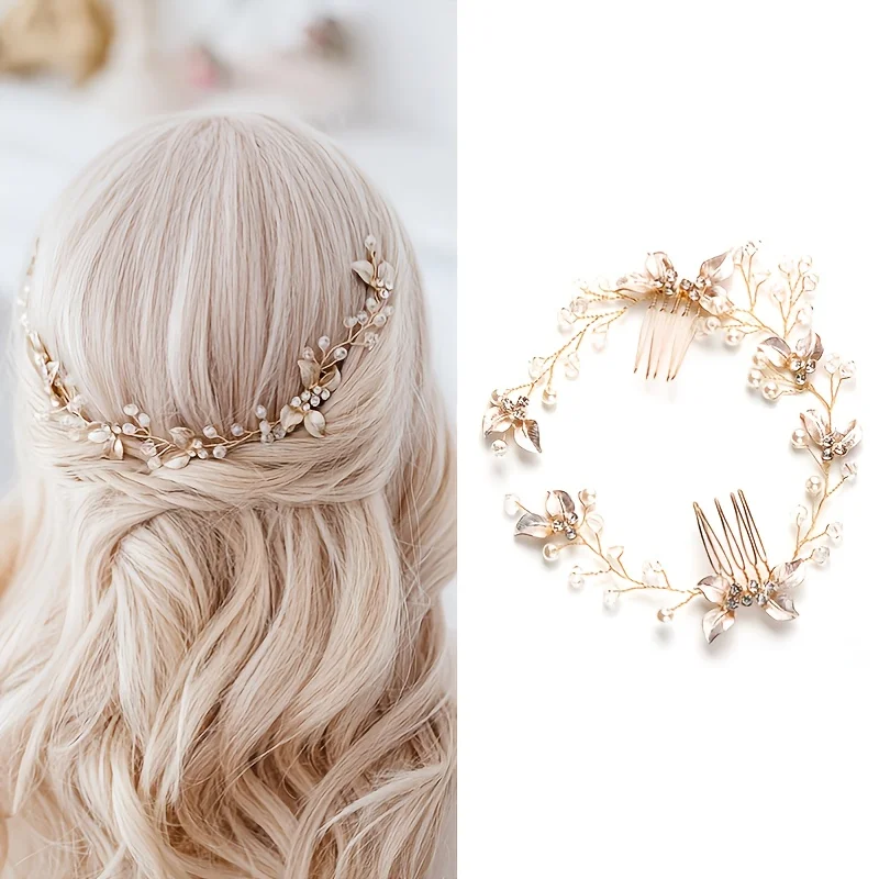 

Pearl Leaf Comb Headband Hair Accessories For Women Tiara Headband Wedding Accessories Headband on the head