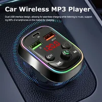 Car Bluetooth 5.0 FM Transmitter Dual USB PD Fast Charger Colorful Lights Wireless Handsfree Audio Receiver MP3 Player Car Kit