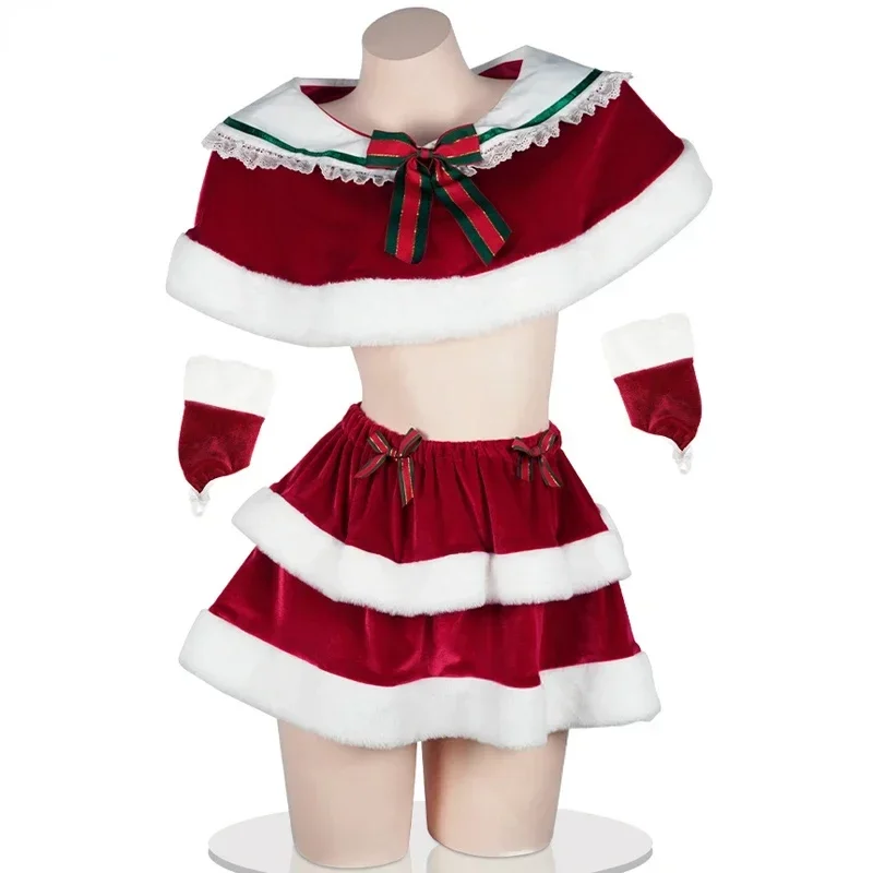 Christmas Uniform Cute Girl Santa Claus Dress Outfits Cosplay Costume Xmas Top Skirt Gloves Clothes New Year Role Play Underwear