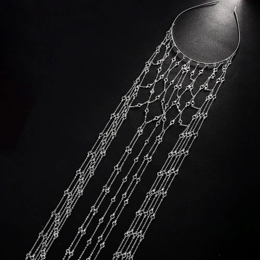

Mesh Design Head Chain Jewelry Long Tassels Round Rhinestone Fringe Hairband Metal Tassels Bling Design Forehead Chain