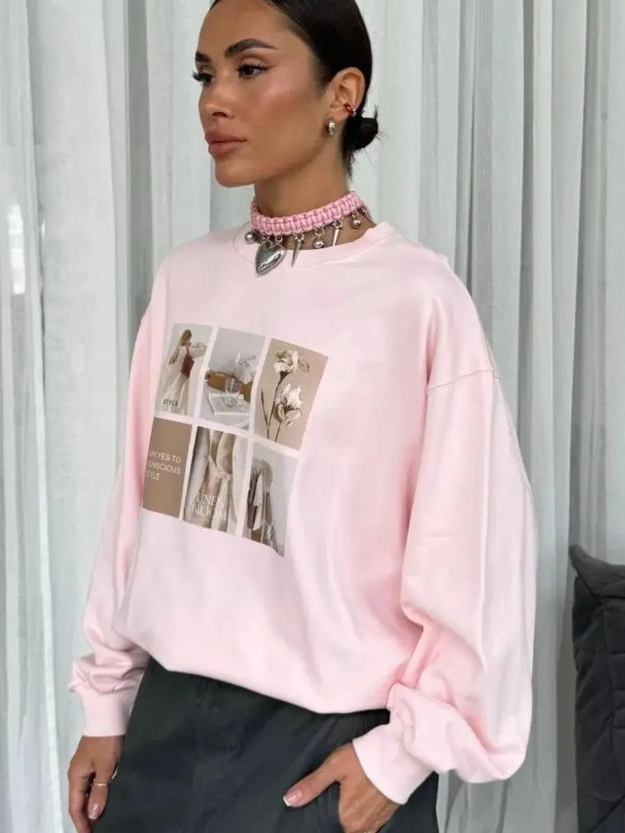 Sweat-shirt rétro café abricot Y2K pour femmes, Style français, col rond, ample, manches longues, pull, tendance, Streetwear, loisirs, automne