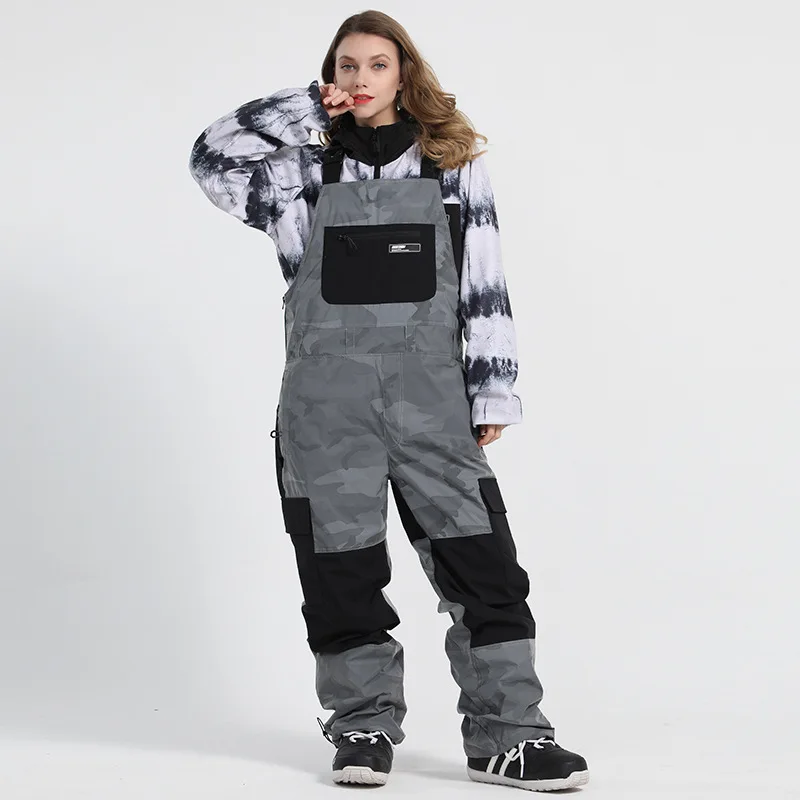 Outdoor-Ski bekleidung für Erwachsene für Männer Frauen wasserdichte Baumwolle Füllung warme Rucksack Träger hose Skifahren Snowboard hose