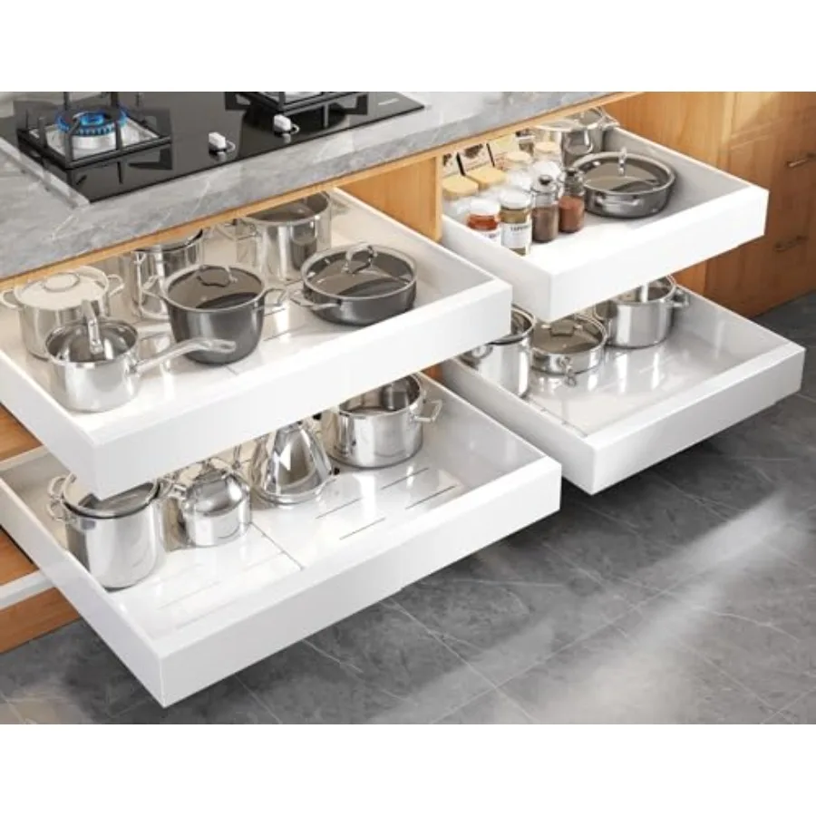 

4 Pack Expandable Pull Out Cabinet Organizer 21"Deep With Raising Pad for Framed CabinetsUpgrade 3 Slide Rails Slide Out Drawer