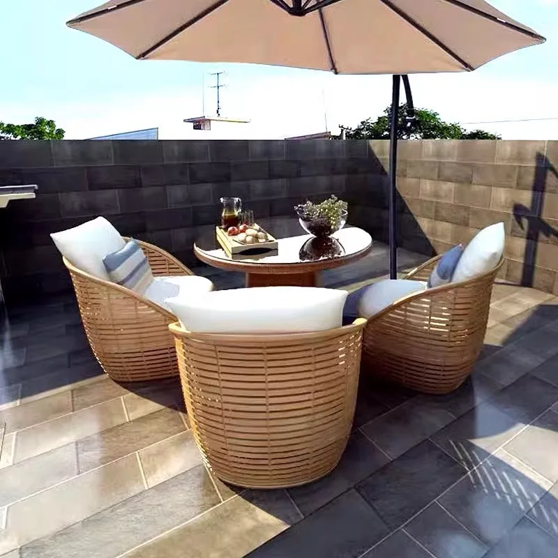 Nordic outdoor rattan sofa courtyard outdoor balcony waterproof combination villa garden terrace imitation rattan table and chai