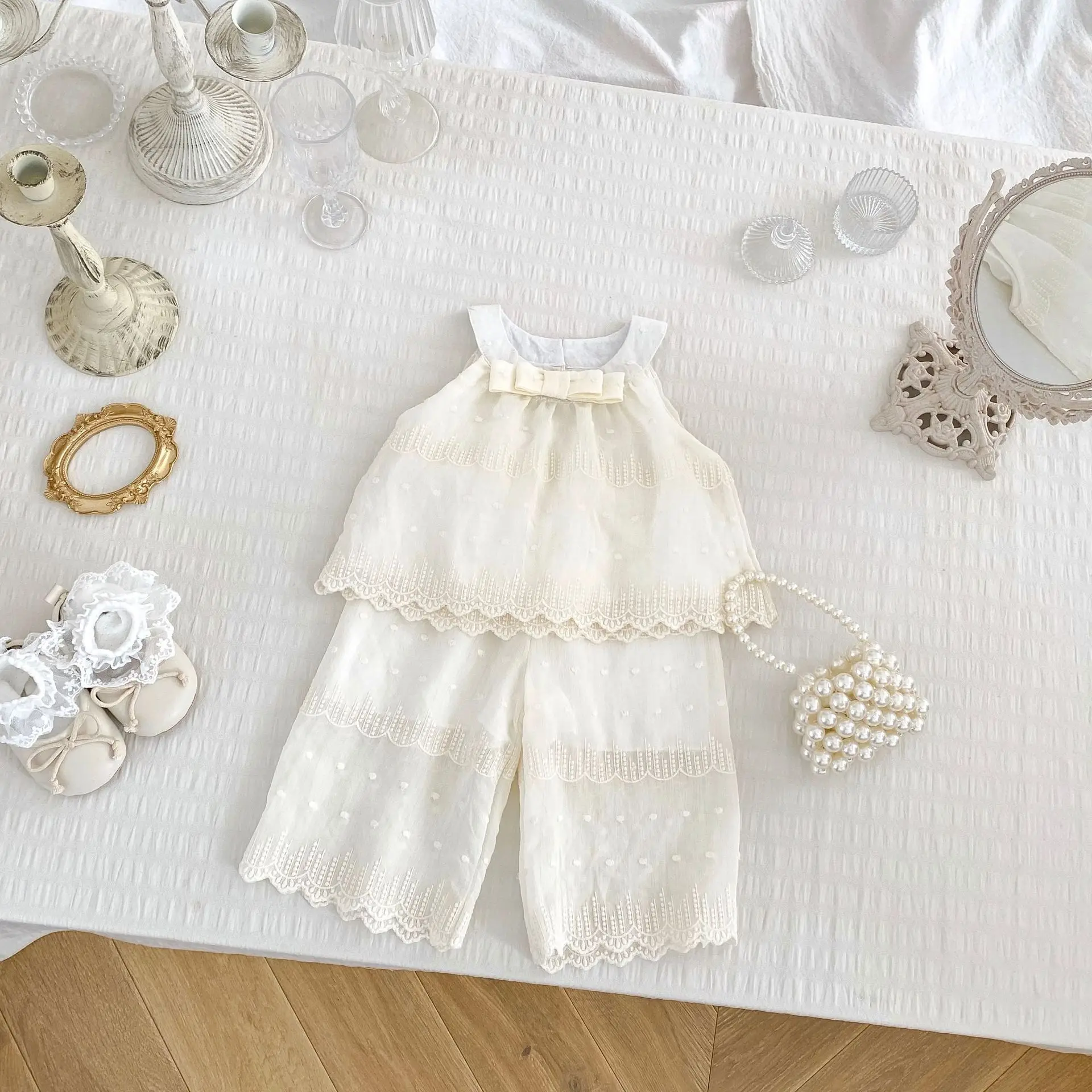 

2025 Summer New Baby Sleeveless Clothes Set Cute Girls Thin Vest Tops + Wide Leg Pants Princess 2pcs Suit Sweet Infant Outfits