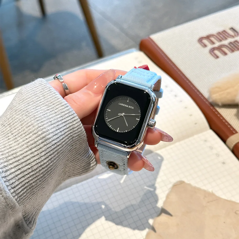 New Stylish Square Watch With Denim Canvas Strap, Couple'S Quartz Watch, Unisex, Fashionable Quartz Wristwatch, Couple'S Watch.