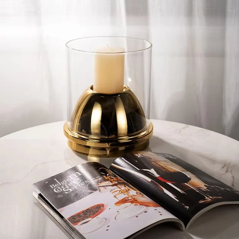 

Design Interior Living Room Dining Table Cafe Art Ornament Handmade Home Decoration Gold Metal Glass Candlestick