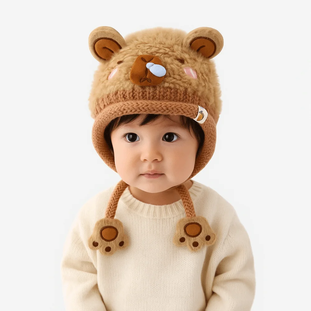 

Warm Toddler's Knitted Hat Thickened Soft Baby Ear Protection Cap Breathable Windproof Capybara Beanie Caps Cold Weather Wear
