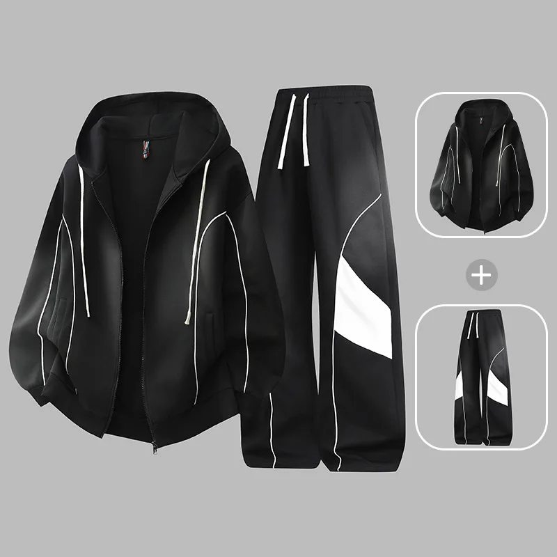 

Spring Autumn Youth Streetwear Brand Hooded Cardigan Hoodie Jacket Sweatpants Men's Spring Autumn Loose Casual Sportswear Set