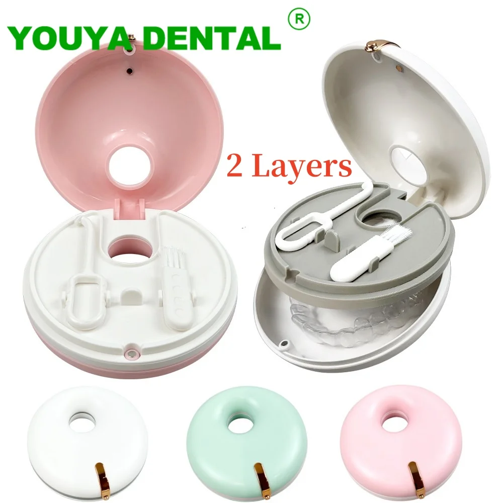 

2 Layers Dental Aligner Box Invisible Braces Retainer Case With Orthodontic Aligner Removal Tool And Brush Oral Care Products